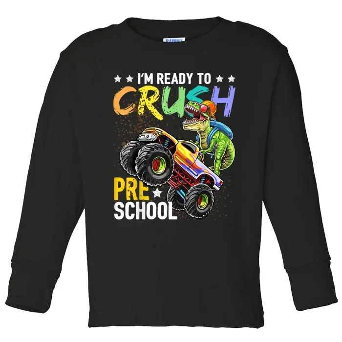 Crush Preschool Dinosaur Monster Truck Back To School Boy Toddler Long Sleeve Shirt