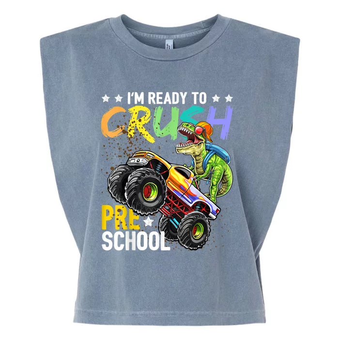 Crush Preschool Dinosaur Monster Truck Back To School Boy Garment-Dyed Women's Muscle Tee