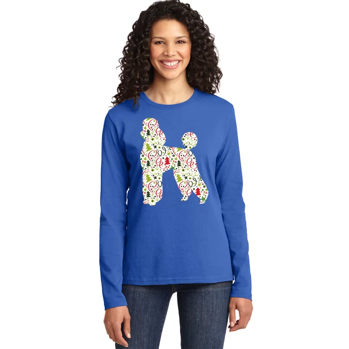 Christmas Poodle Dog Wrapping Paper Gift Ladies Long Sleeve Shirt