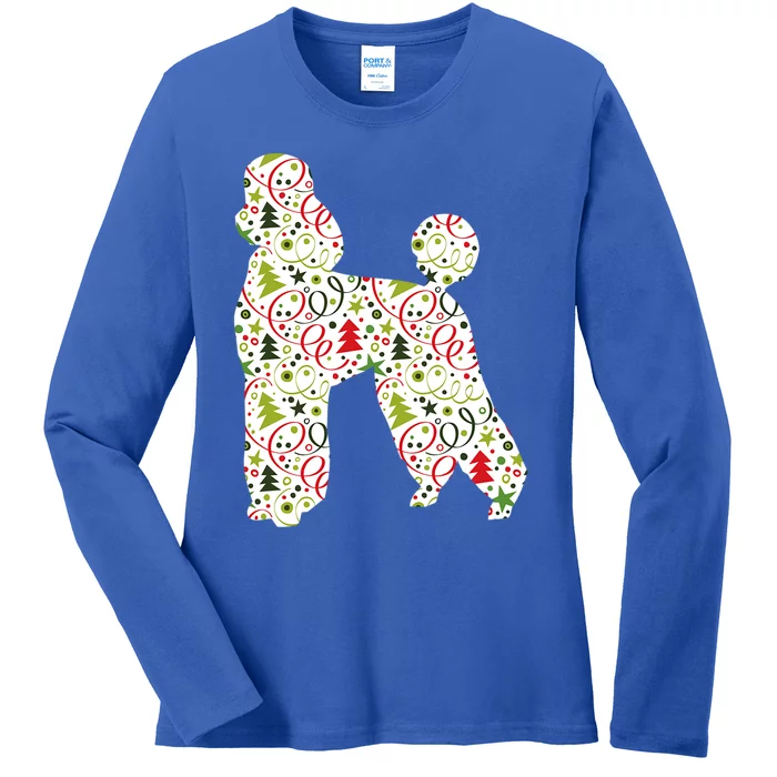 Christmas Poodle Dog Wrapping Paper Gift Ladies Long Sleeve Shirt