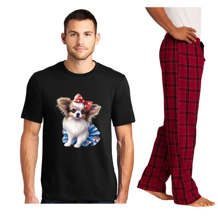 Cute Papillon Dog Puppy USA Flag American Dogs 4th Of July Pajama Set