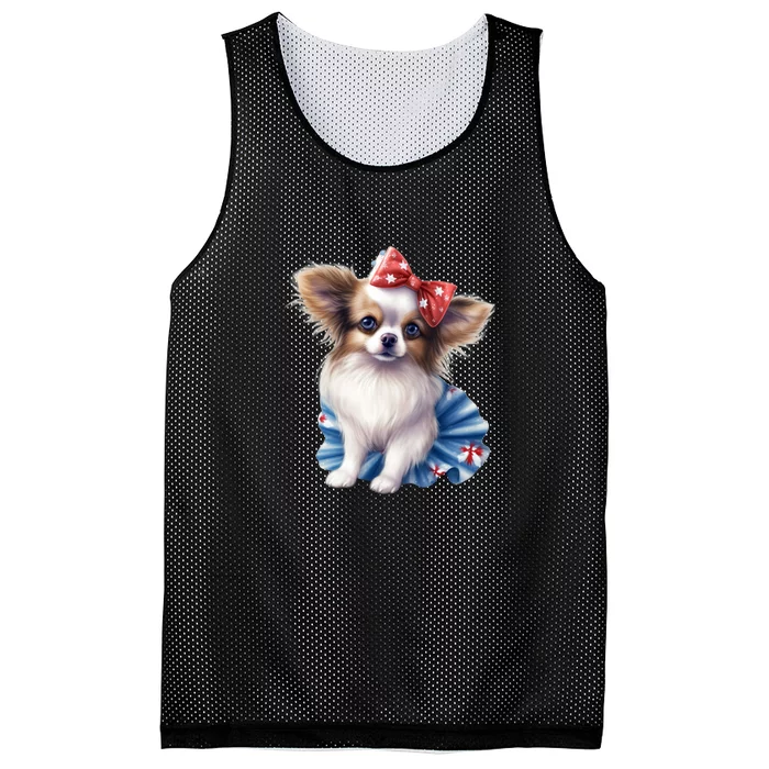 Cute Papillon Dog Puppy USA Flag American Dogs 4th Of July Mesh Reversible Basketball Jersey Tank