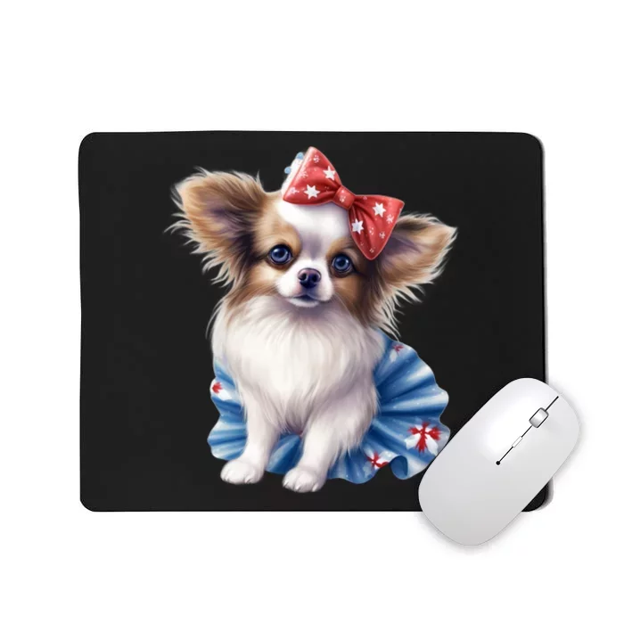 Cute Papillon Dog Puppy USA Flag American Dogs 4th Of July Mousepad