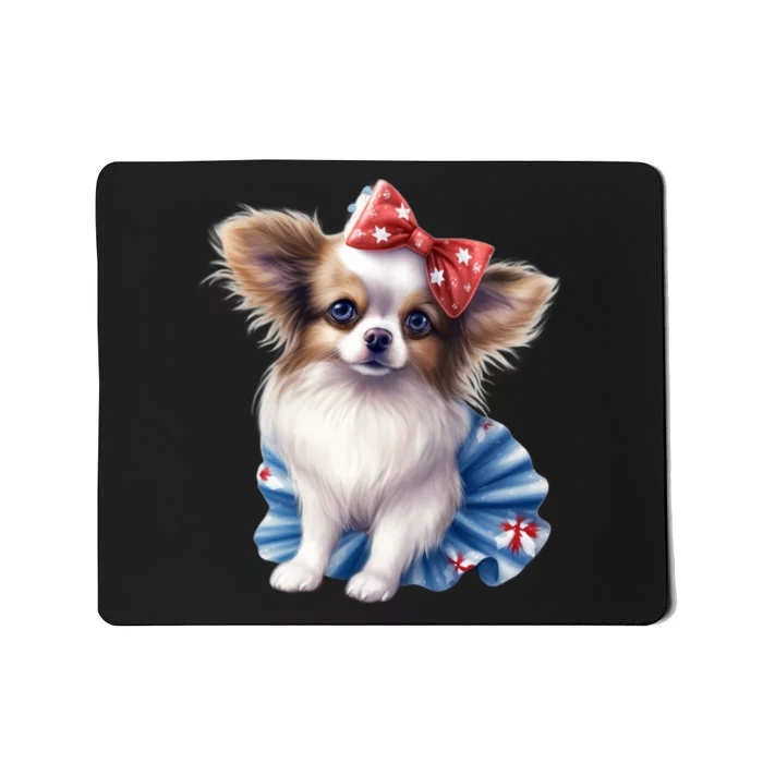 Cute Papillon Dog Puppy USA Flag American Dogs 4th Of July Mousepad