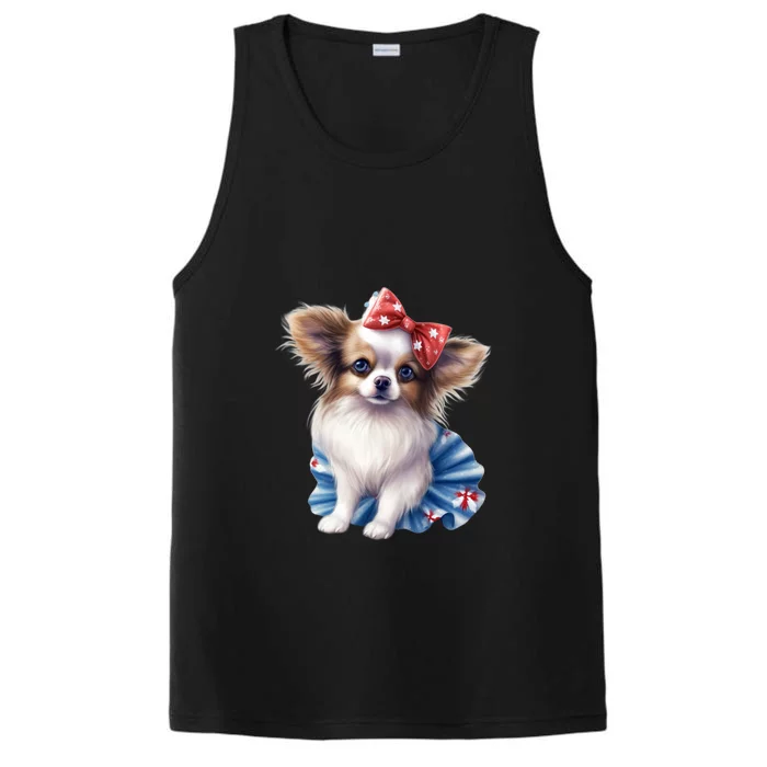 Cute Papillon Dog Puppy USA Flag American Dogs 4th Of July Performance Tank