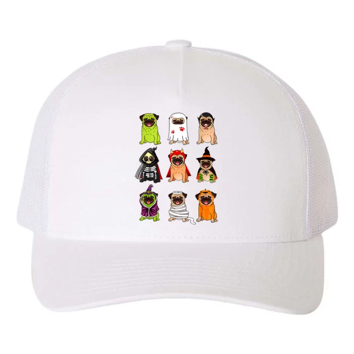 Cute Pug Dog Witch Ghost Boo Pumpkin Halloween Spooky Season Yupoong Adult 5-Panel Trucker Hat