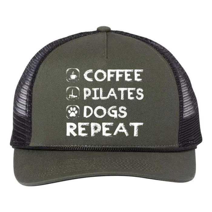 Coffee Pilates Dogs Repeat Funny Pilates Gift Retro Rope Trucker Hat Cap