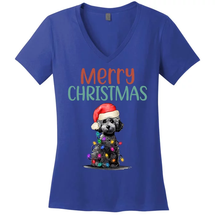 Christmas Poodle Dog Tree Funny Santa Xmas Poodle Christmas Gift Women's V-Neck T-Shirt