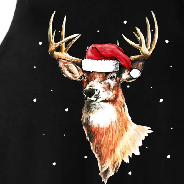 Christmas Pajama Deer With Santa Hat Hunting Hunter Cool Gift Ladies Tri-Blend Wicking Tank