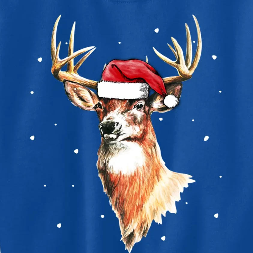 Christmas Pajama Deer With Santa Hat Hunting Hunter Cool Gift Kids Sweatshirt