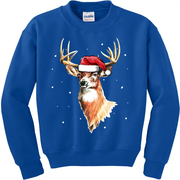 Christmas Pajama Deer With Santa Hat Hunting Hunter Cool Gift Kids Sweatshirt