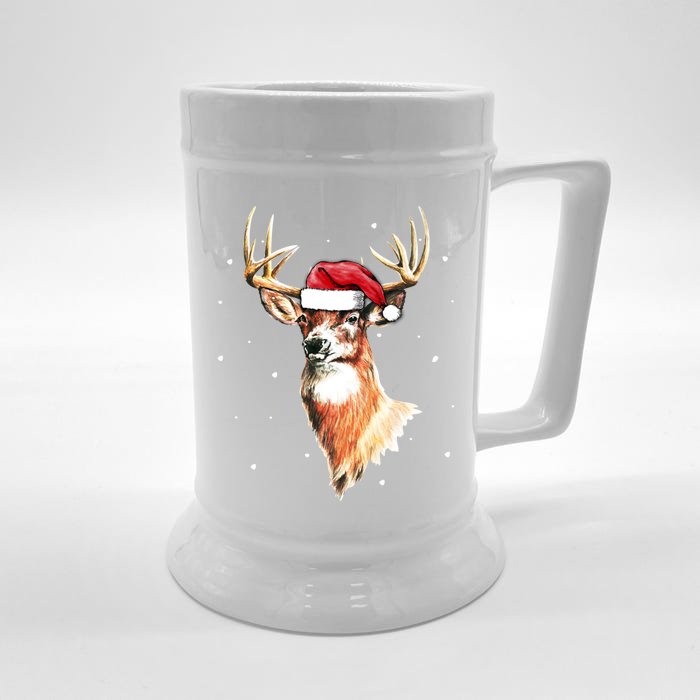 Christmas Pajama Deer With Santa Hat Hunting Hunter Cool Gift Front & Back Beer Stein