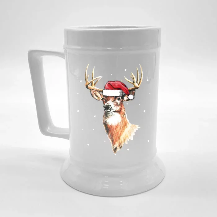 Christmas Pajama Deer With Santa Hat Hunting Hunter Cool Gift Front & Back Beer Stein