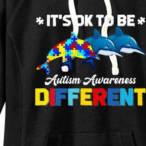 Cute Puzzle Dolphin It's Ok To Be Different Autism Awareness Women's Fleece Hoodie