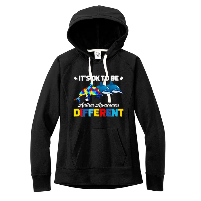 Cute Puzzle Dolphin It's Ok To Be Different Autism Awareness Women's Fleece Hoodie