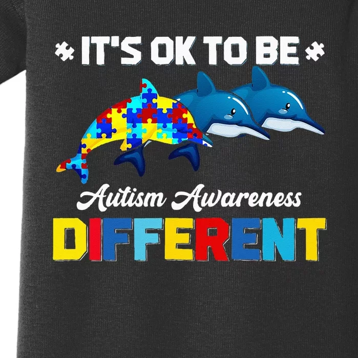 Cute Puzzle Dolphin It's Ok To Be Different Autism Awareness Baby Bodysuit