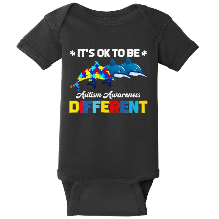 Cute Puzzle Dolphin It's Ok To Be Different Autism Awareness Baby Bodysuit