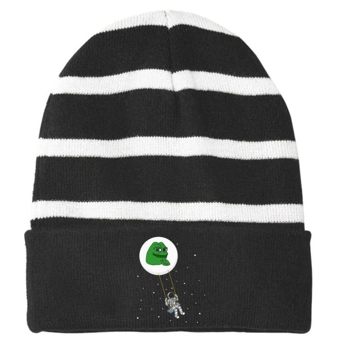 Crypto Pepe Design For Pepe Crypto And Pepe Coin Striped Beanie with Solid Band