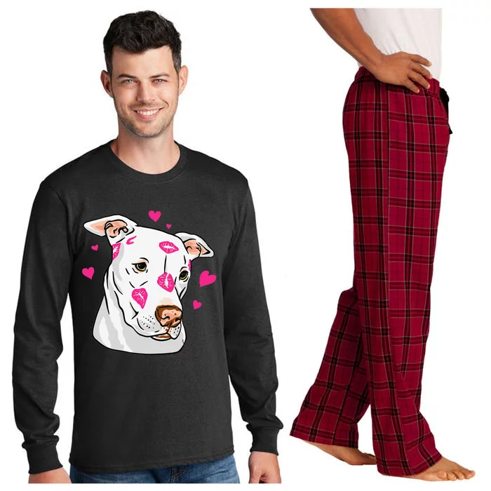 Cute Pitbull Dog Love And Hearts Funny I Love PitBull Dogs Long Sleeve Pajama Set