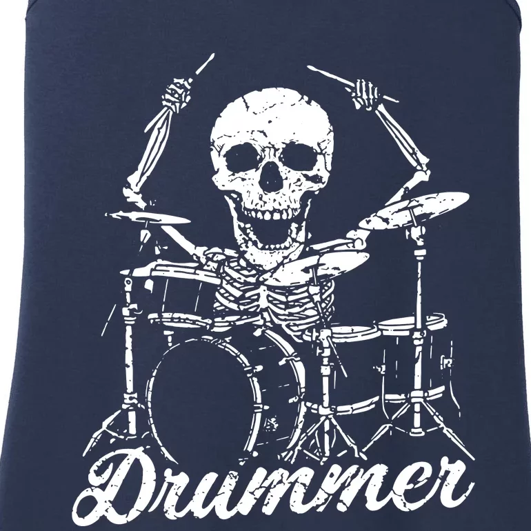 Cool Percussion Drum Sticks Skeleton Drummer Image Ladies Essential Tank