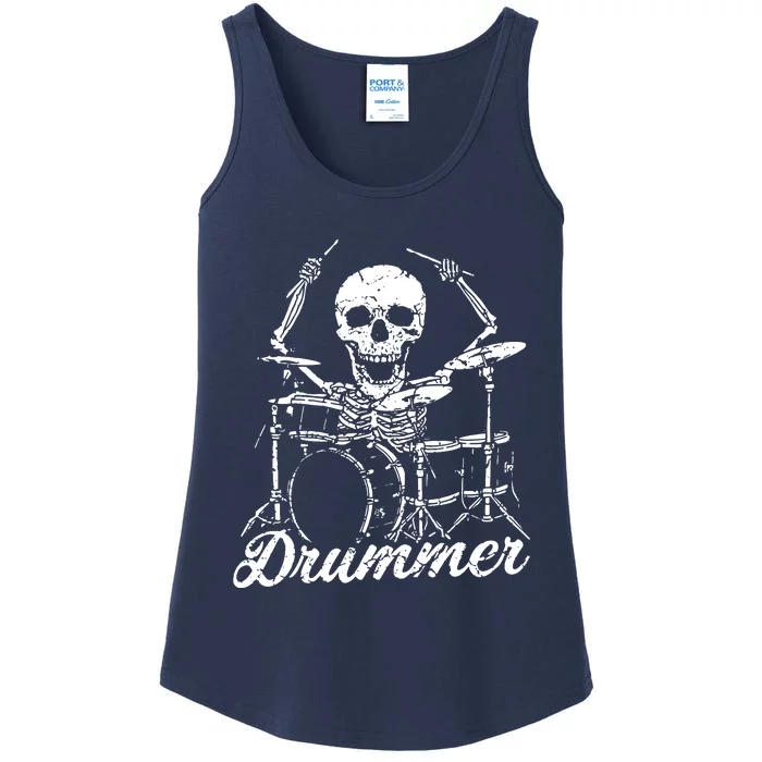 Cool Percussion Drum Sticks Skeleton Drummer Image Ladies Essential Tank