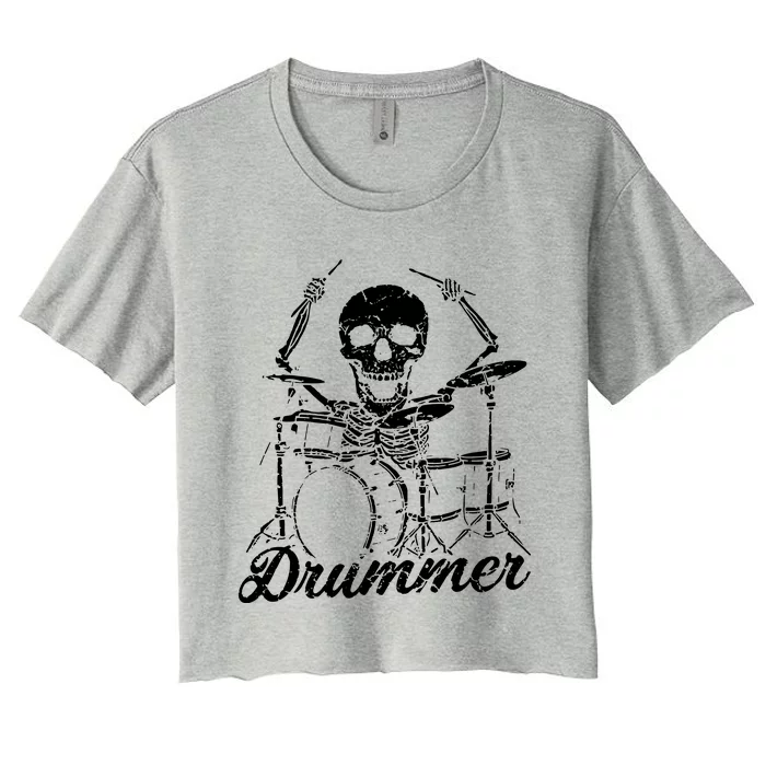 Cool Percussion Drum Sticks Skeleton Drummer Image Women's Crop Top Tee