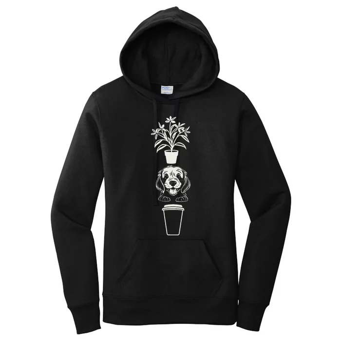 Cute Plants Dog and Coffee Gardening Caffeine Puppy Lover Women's Pullover Hoodie