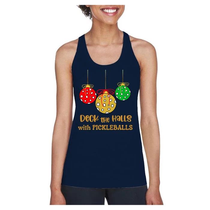 Christmas Pickleball Deck The Halls With Pickleballs Women's Racerback Tank