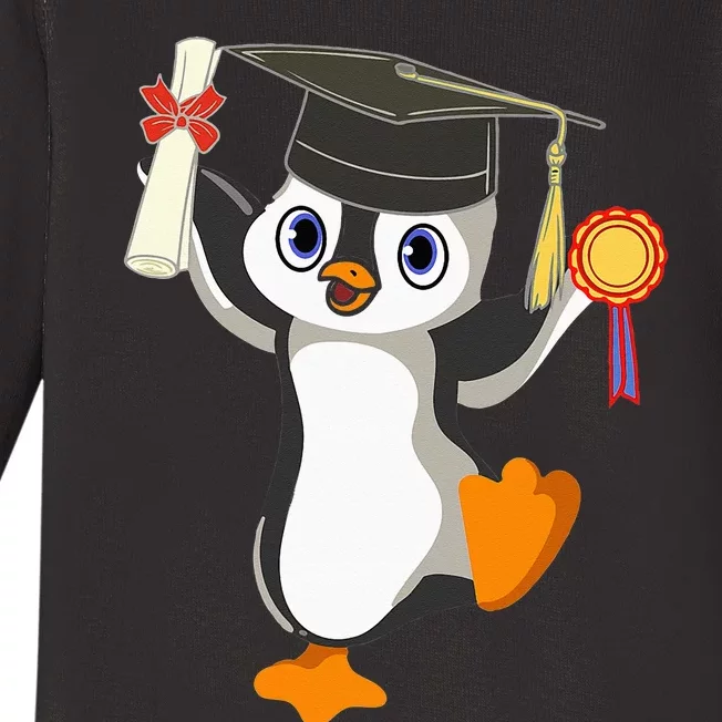 Cute Penguin Dancing Graduation Cap Certificate Fun Graduate Baby Long Sleeve Bodysuit