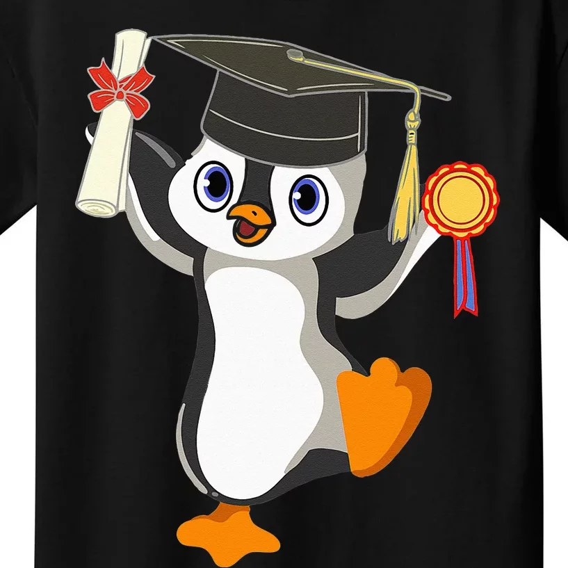 Cute Penguin Dancing Graduation Cap Certificate Fun Graduate Kids T-Shirt