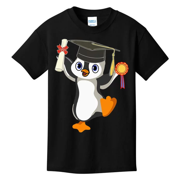 Cute Penguin Dancing Graduation Cap Certificate Fun Graduate Kids T-Shirt