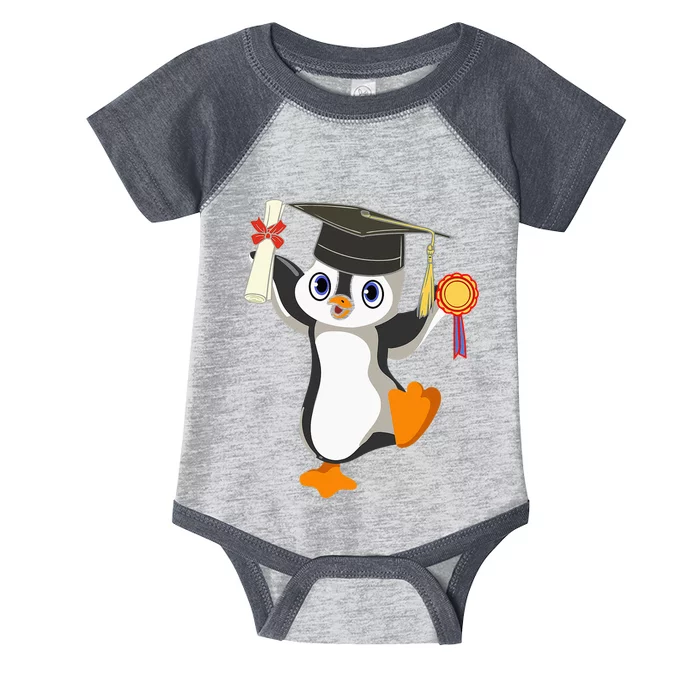 Cute Penguin Dancing Graduation Cap Certificate Fun Graduate Infant Baby Jersey Bodysuit