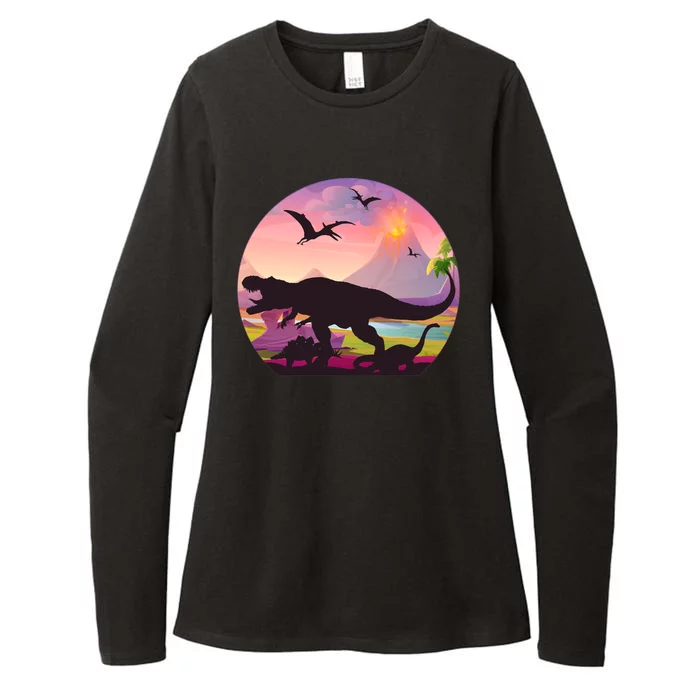 Cool Prehistoric Dinosaur Land Womens CVC Long Sleeve Shirt