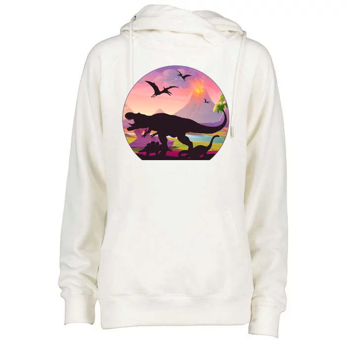 Cool Prehistoric Dinosaur Land Womens Funnel Neck Pullover Hood