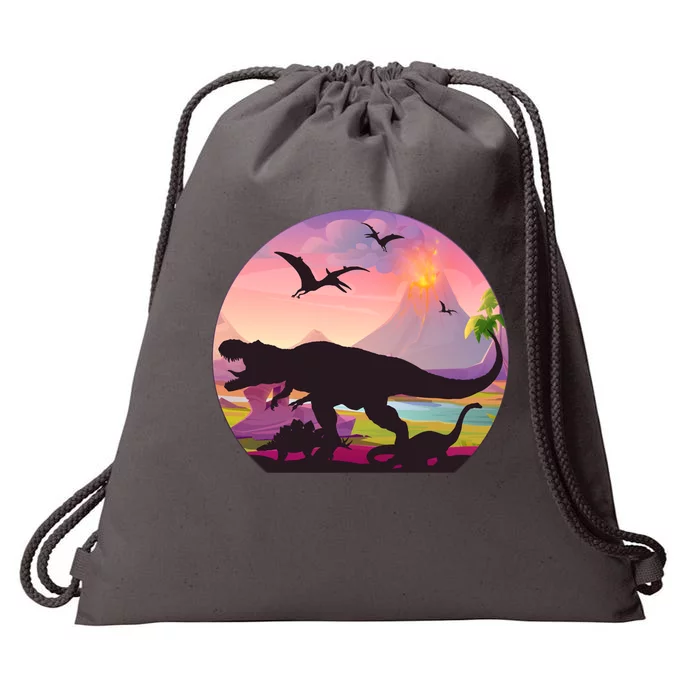 Cool Prehistoric Dinosaur Land Drawstring Bag