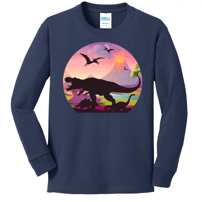 Cool Prehistoric Dinosaur Land Kids Long Sleeve Shirt