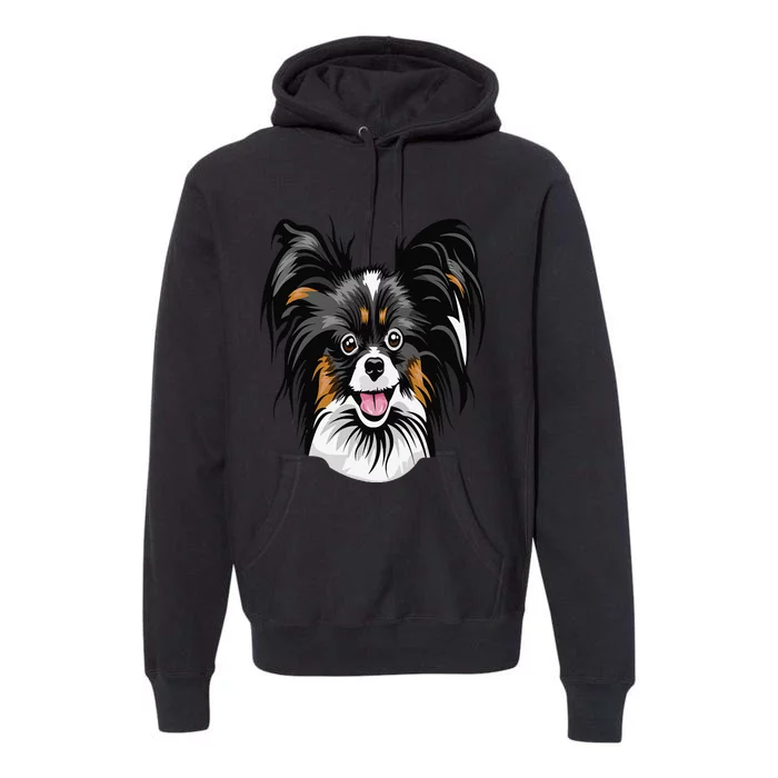 Cool Papillion Dog Face Premium Hoodie