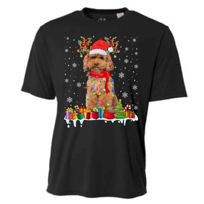 Cute Poodle Dog Christmas Lights Funny Xmas Santa Hat Great Gift Cooling Performance Crew T-Shirt