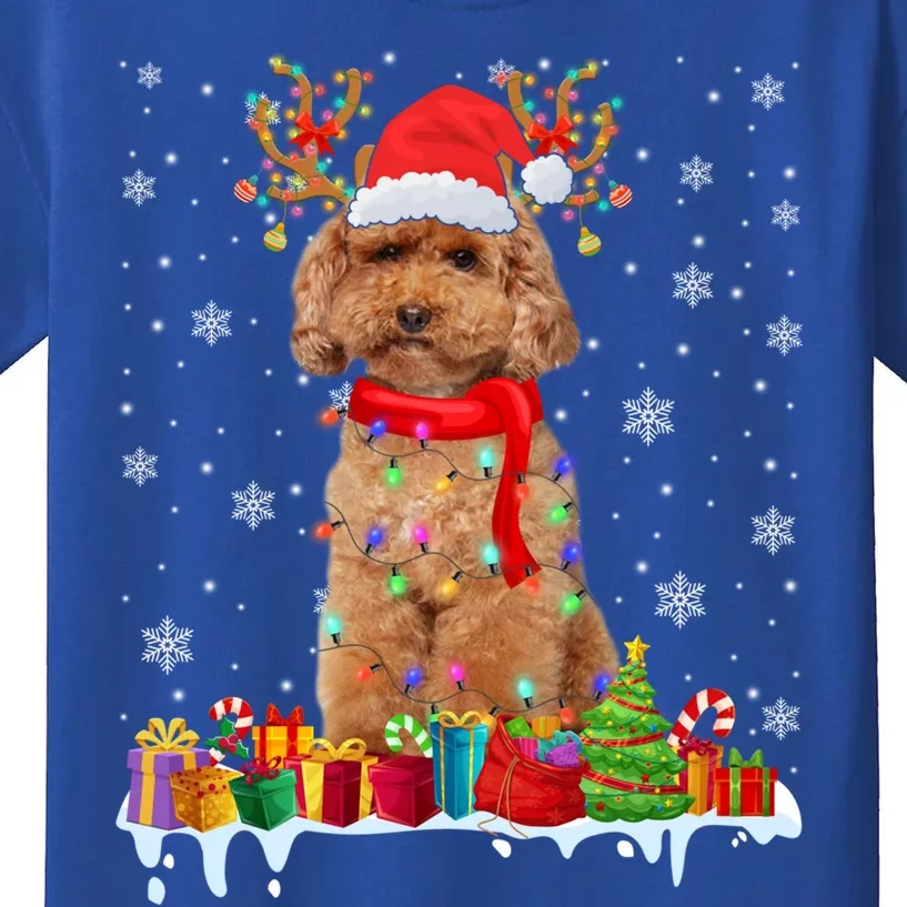 Cute Poodle Dog Christmas Lights Funny Xmas Santa Hat Great Gift Kids T-Shirt