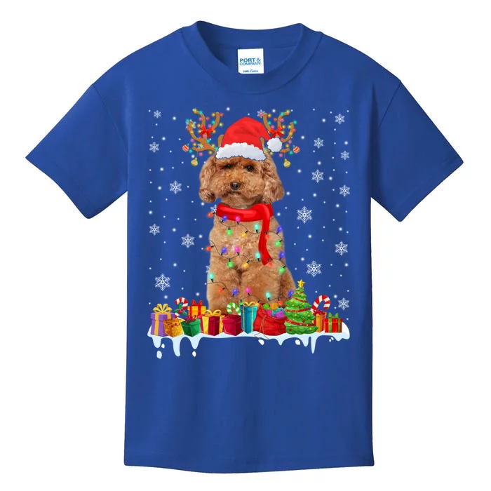 Cute Poodle Dog Christmas Lights Funny Xmas Santa Hat Great Gift Kids T-Shirt