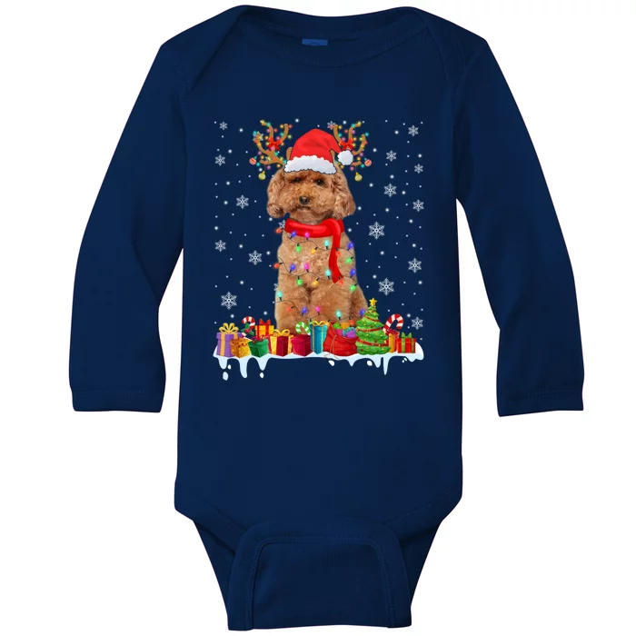 Cute Poodle Dog Christmas Lights Funny Xmas Santa Hat Great Gift Baby Long Sleeve Bodysuit