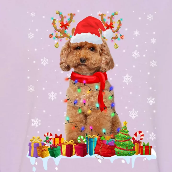 Cute Poodle Dog Christmas Lights Funny Xmas Santa Hat Great Gift Garment-Dyed Sweatshirt