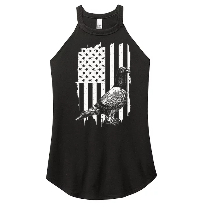 Cool Pigeon Design Women Patriotic Us Flag Pigeon Lovers Women’s Perfect Tri Rocker Tank