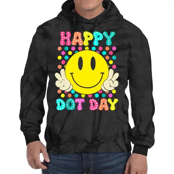 Colorful Polka Dot Smile Face Teacher Happy Dot Day 2024gift Tie Dye Hoodie