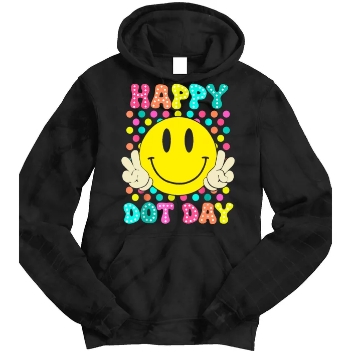 Colorful Polka Dot Smile Face Teacher Happy Dot Day 2024gift Tie Dye Hoodie