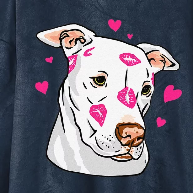 Cute Pitbull Dog Love And Hearts Funny I Love PitBull Dogs Hooded Wearable Blanket