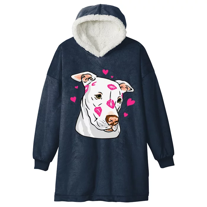 Cute Pitbull Dog Love And Hearts Funny I Love PitBull Dogs Hooded Wearable Blanket