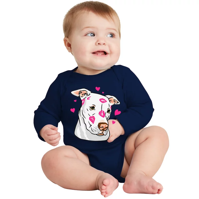 Cute Pitbull Dog Love And Hearts Funny I Love PitBull Dogs Baby Long Sleeve Bodysuit