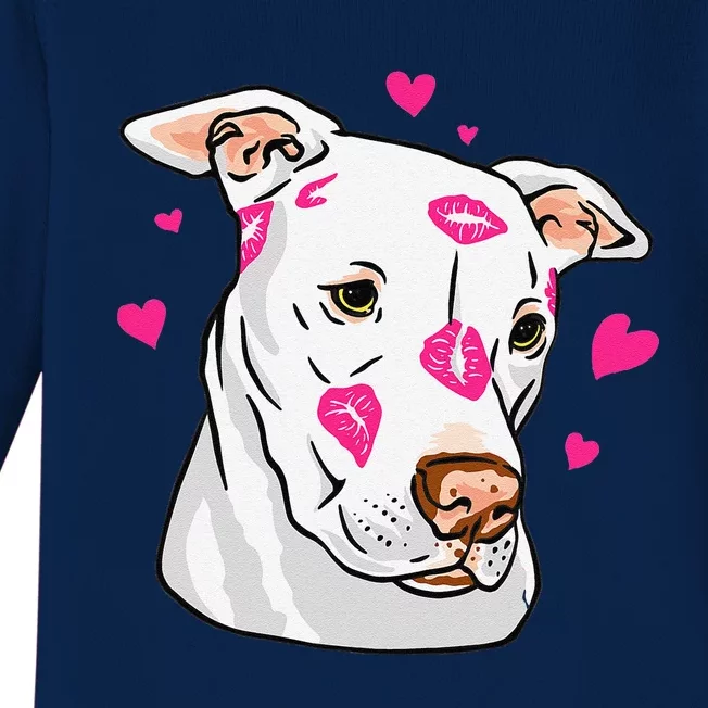 Cute Pitbull Dog Love And Hearts Funny I Love PitBull Dogs Baby Long Sleeve Bodysuit