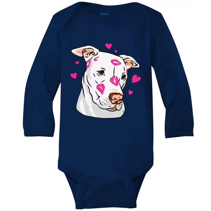 Cute Pitbull Dog Love And Hearts Funny I Love PitBull Dogs Baby Long Sleeve Bodysuit